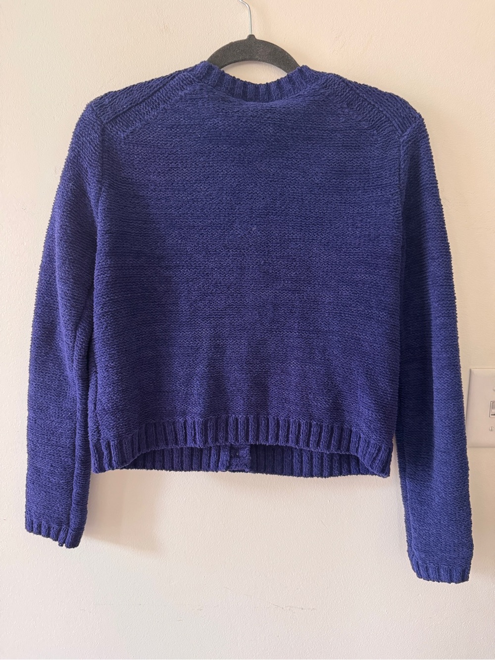 ARKET cotton rich crew neck cardigan in navy - Picture 4 of 8